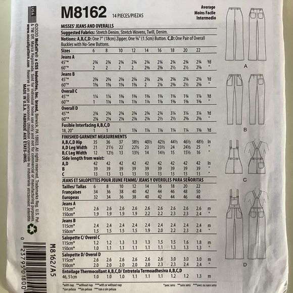 McCall’s M8162 Sewing Pattern - Picture 3 of 3
